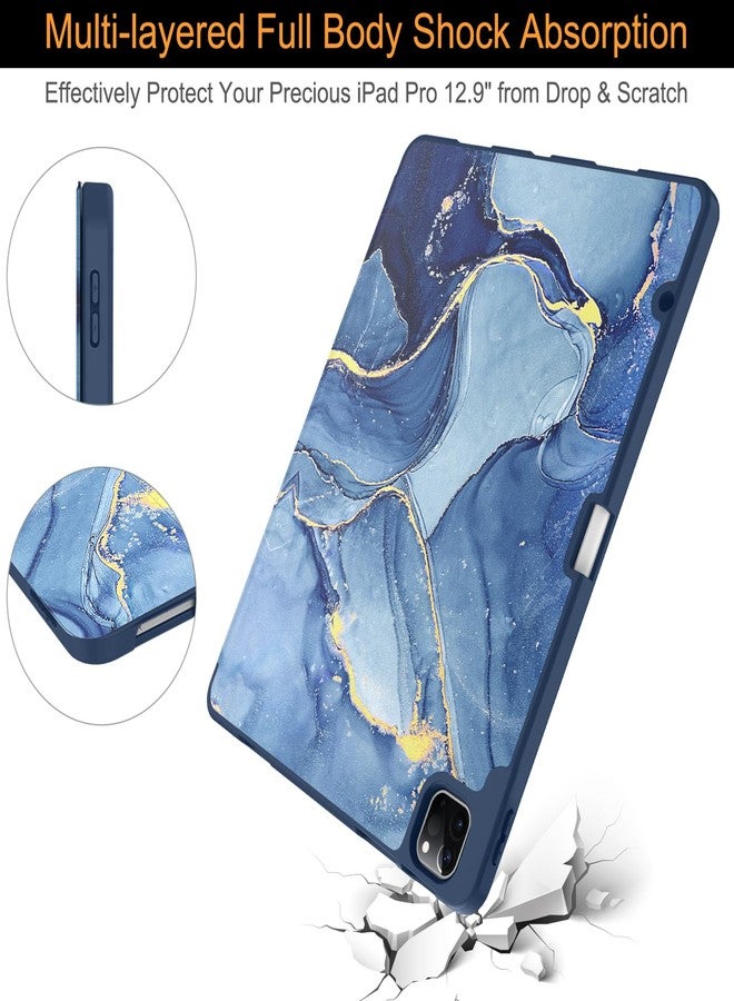Soke Case for iPad Air 13 Inch (M3/M2,2025-2024), iPad Pro 12.9" 6th/5th Generation with Pencil Holder(2021 2022 Release)-[Apple Pencil Charging + Auto Wake/Sleep] Soft Back Cover, Navy Marble - Image 5